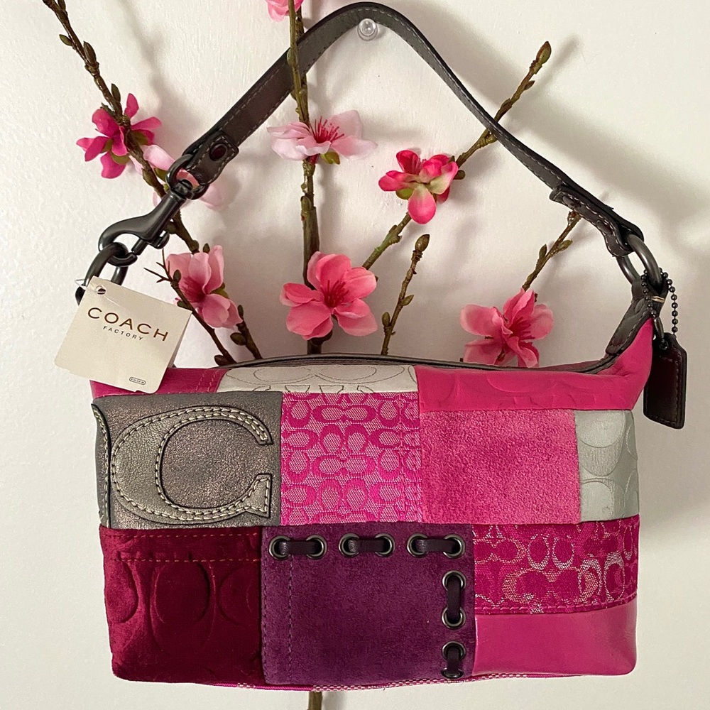 COACH RARE Pink & Purple Patchwork Signature Hobo Mini Shoulder Bag Boho Y2K NWT